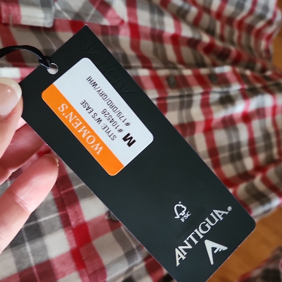 NWT Antigua womans red, gray, and white plaid long sleeve shirt size medium - Picture 3 of 7